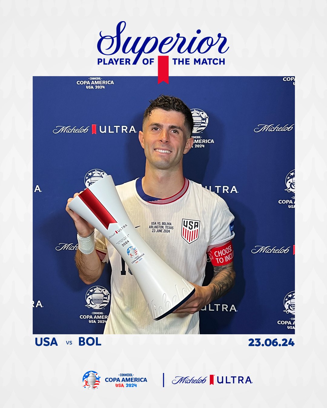 COPA AMERICA CONMEBOL 24 ™|Christian Pulisic  elu homme du match face à la Bolivie