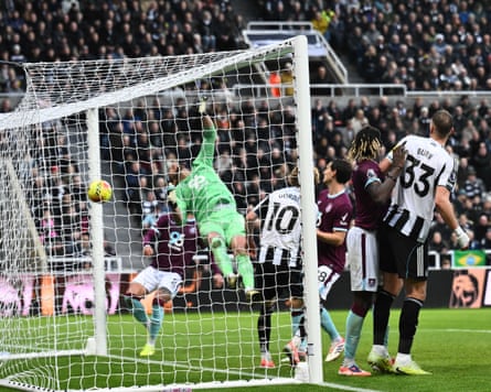 A corner from Bruno Guimarães goes straight into the Burnley net to make it 1-0. Photograph: Richard Lee/Shutterstock