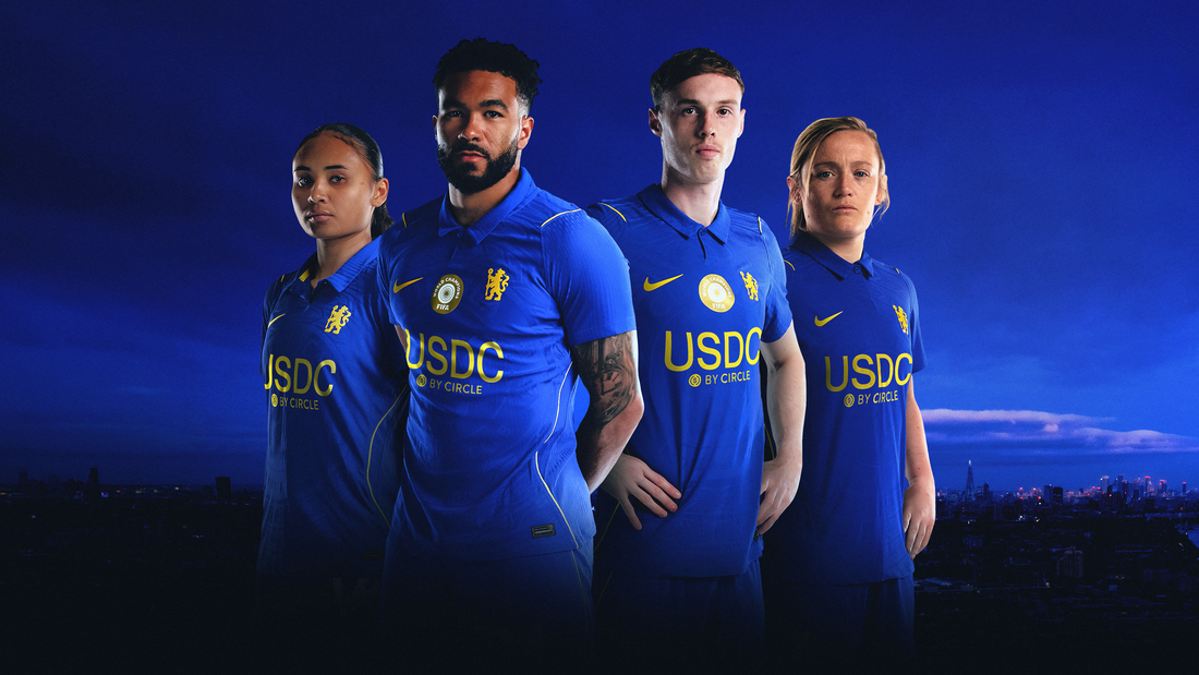 Image joueurs Chelsea avec le logo USDC sponsor