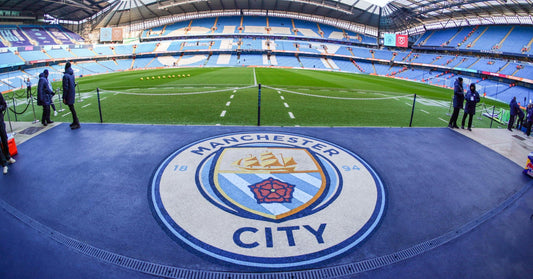 Logo of Manchester City at the ground of statium Ethiad 