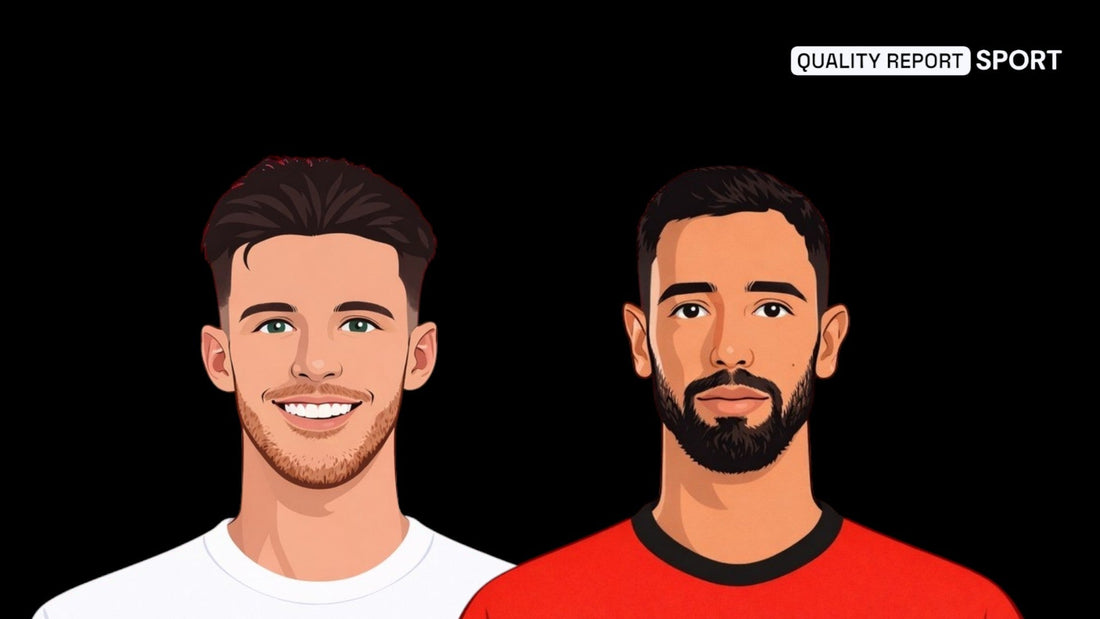 Declan Rice Bruno Fernandes image cartoon Quality Report Football 