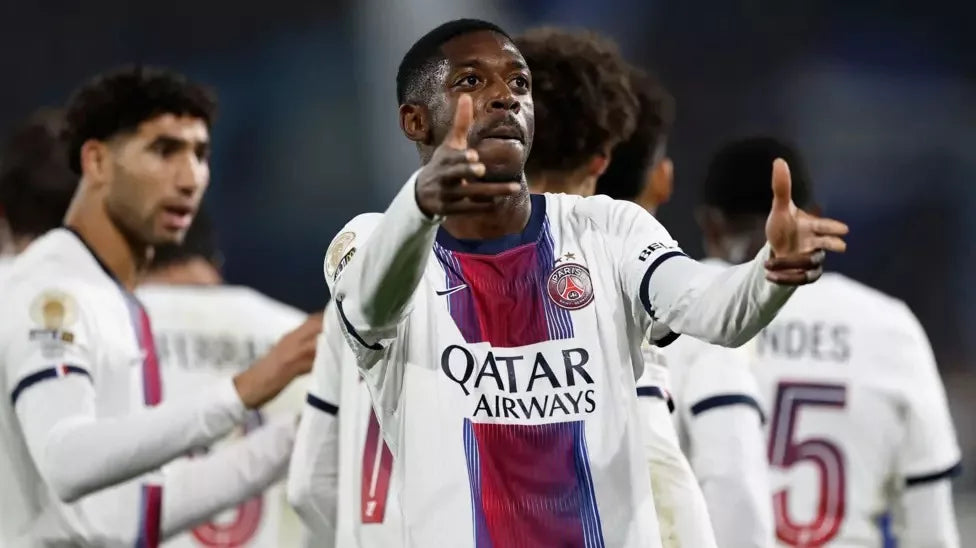 La célébration d'Ousmane Dembelé face à Strasbourg en ligue 1