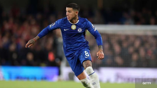 Enzo Fernandez with Chelsea in game action 