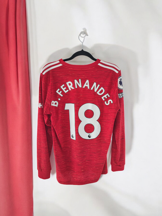 MAILLOT MANCHESTER UNITED 2020/2021 MANCHES LONGUES FLOQUÉ BRUNO FERNANDES 18#