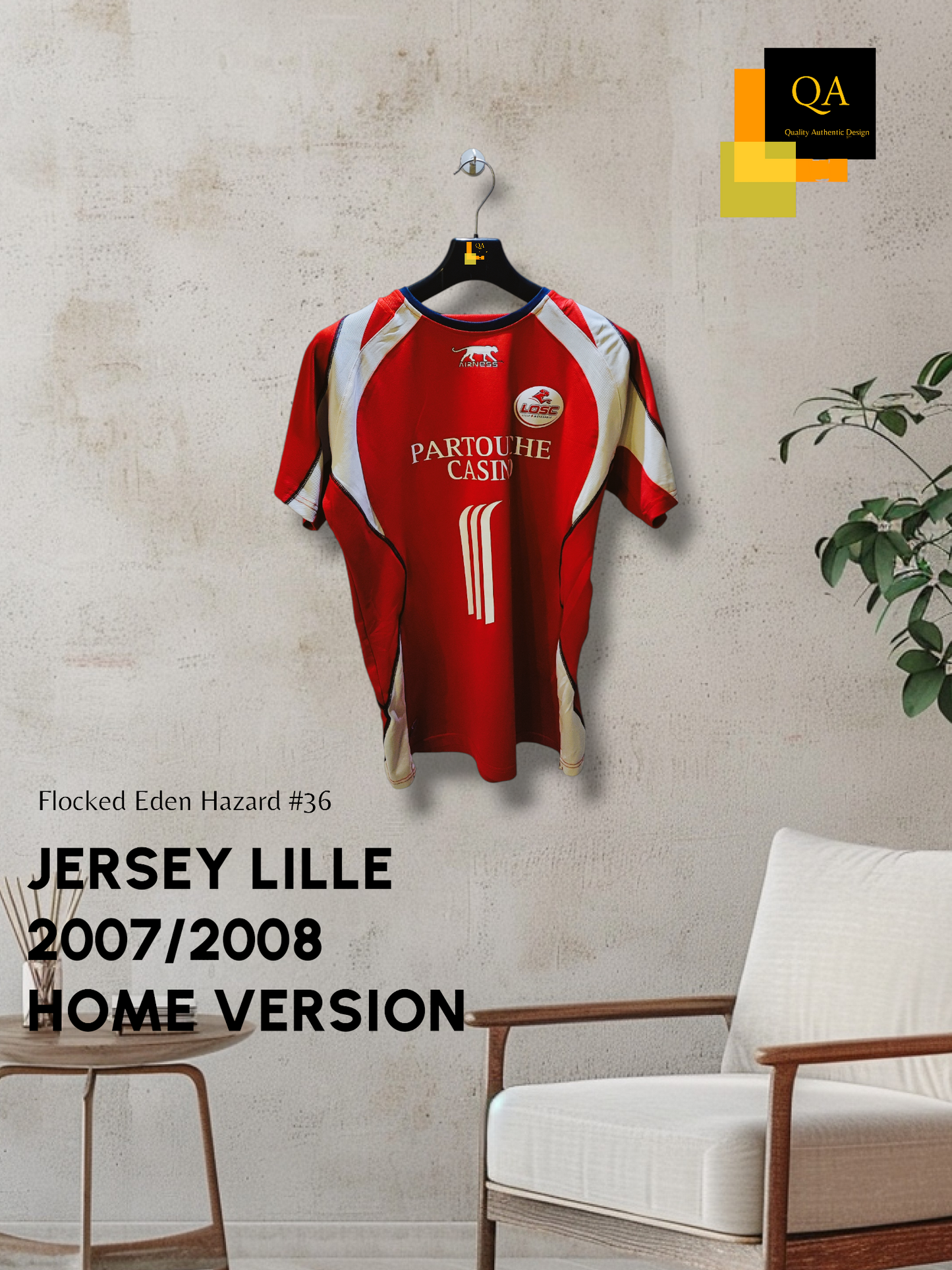 Maillot vintage Lille 2007/2008 floqué Eden Hazard (numéro 36 rare)