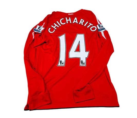 MAILLOT DOMICILE MANCHESTER UNITED 🔴⚪⚫ 2010/2011 MANCHES LONGUES FLOQUÉ CHICHARITO 14#